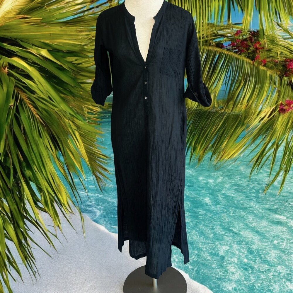 Everyday Ritual Black Tracey Cotton Bubble Gauze Kaftan Caftan Cover up Size XS